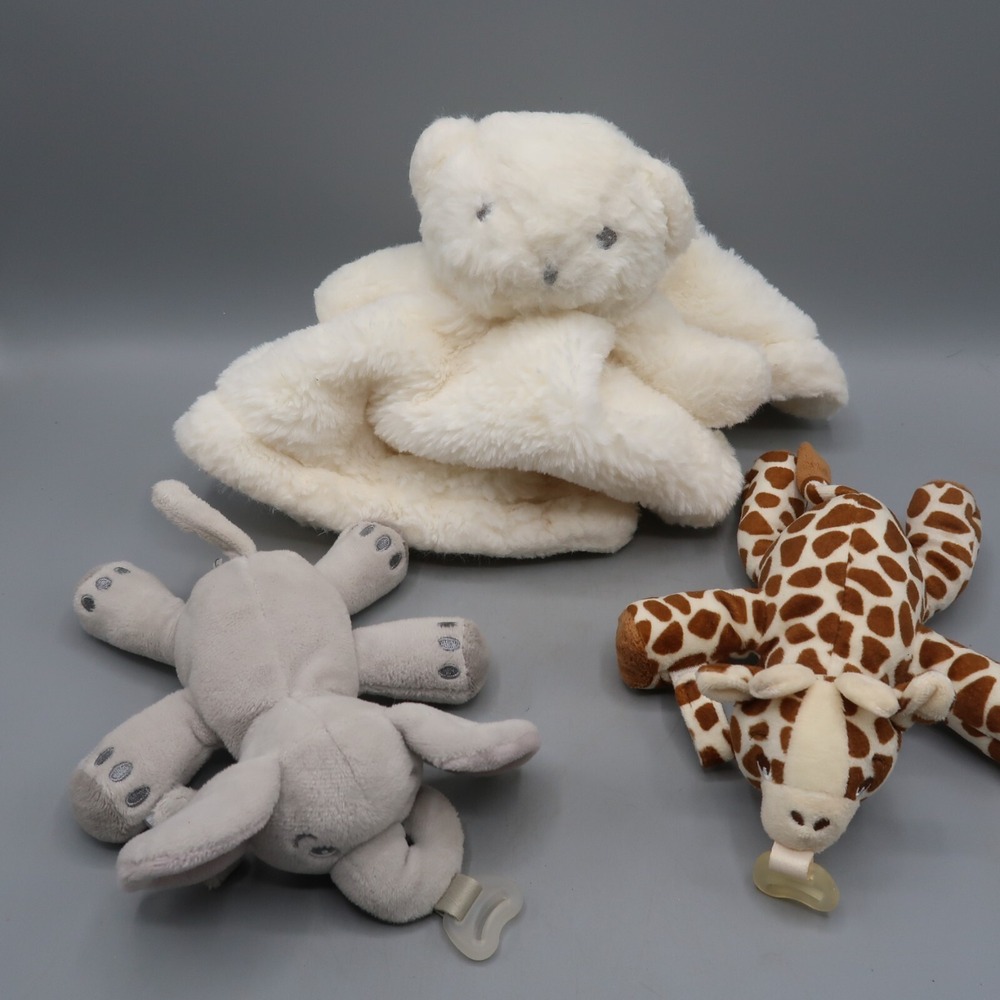 Pacifier Holder Philips AVENT Soothie Giraffe &‎ Elephant & Bear Lovey Plush lot